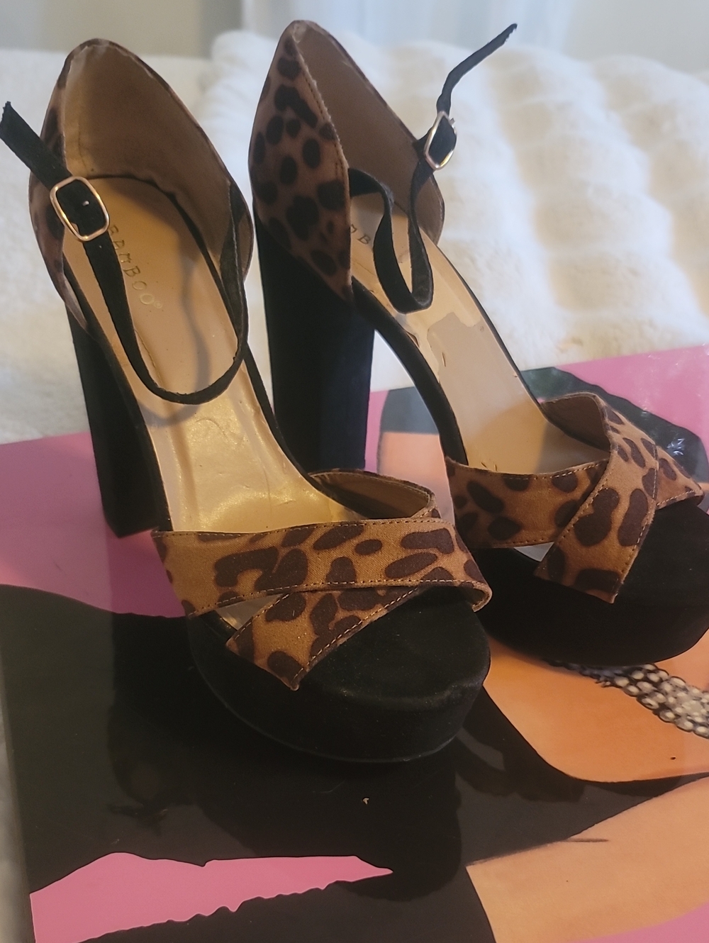 Bamboo Leopard Platform Heels in Brown & Black